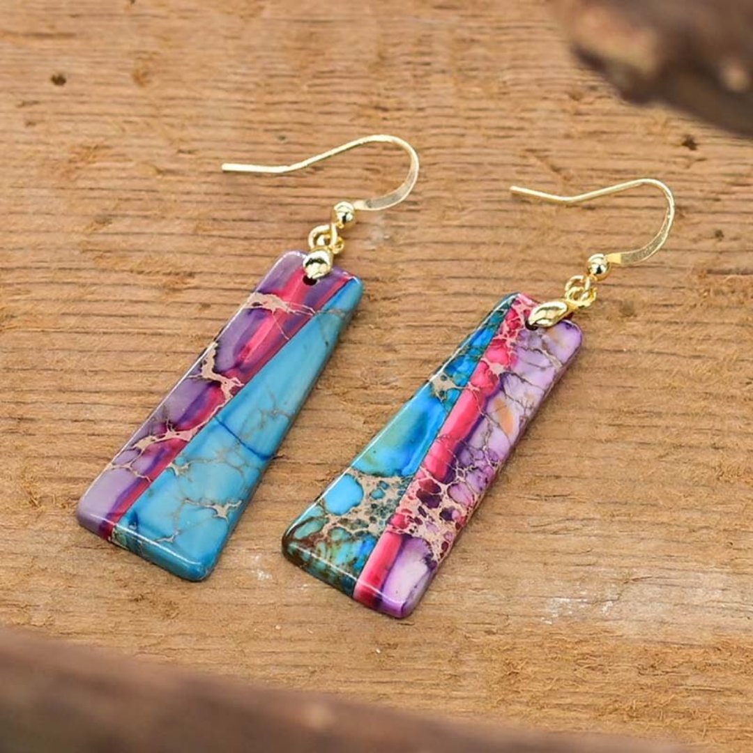Bohemian Trapezoidal Jasper Earrings - Drop Earrings - Pretland | Spiritual Crystals & Jewelry