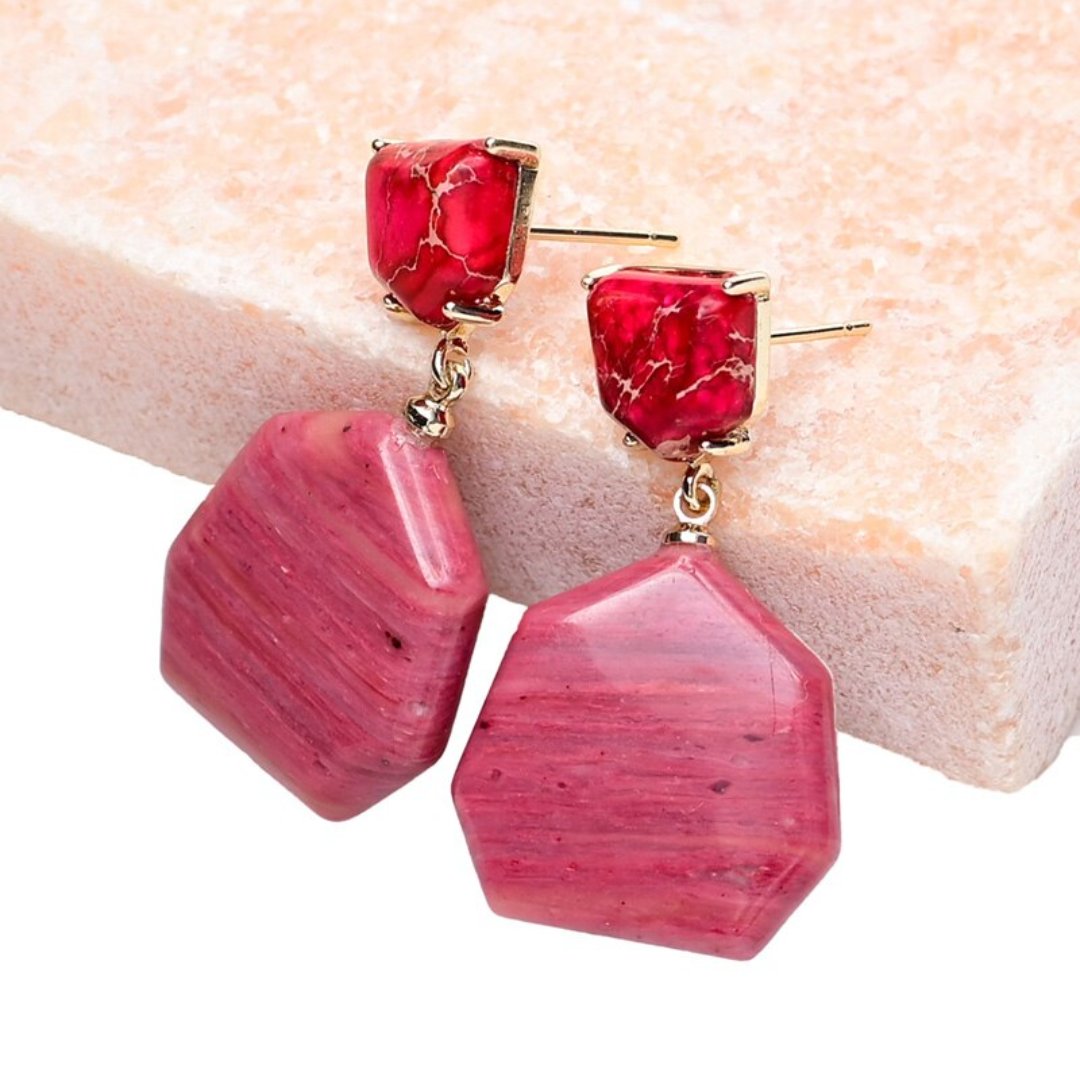 Stylish Rhodochrosite Dangle Earrings - Earrings - Pretland | Spiritual Crystals & Jewelry