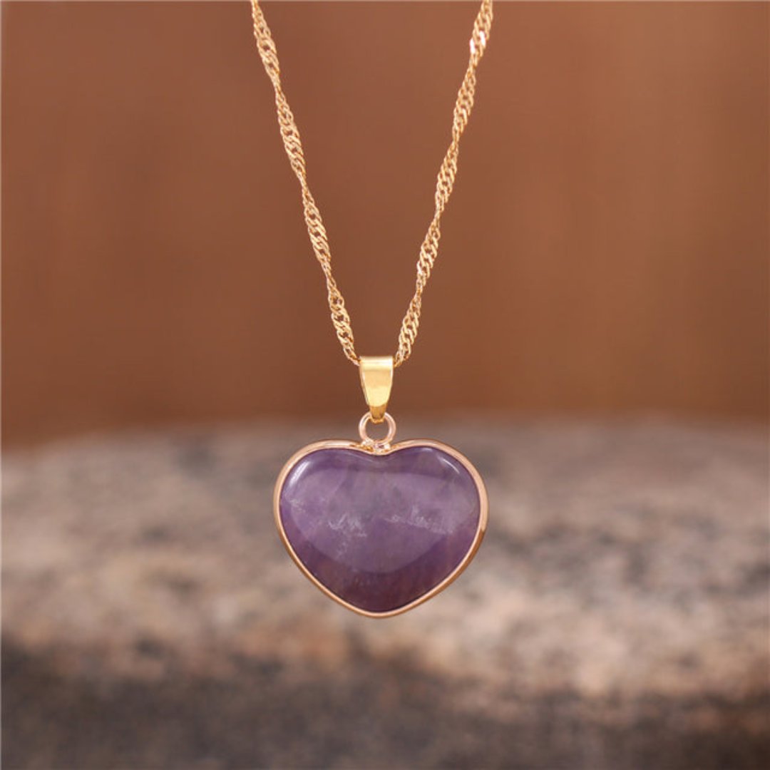 Spiritual Heart Natural Stone Necklace - Amethyst - Necklaces - Pretland | Spiritual Crystals & Jewelry