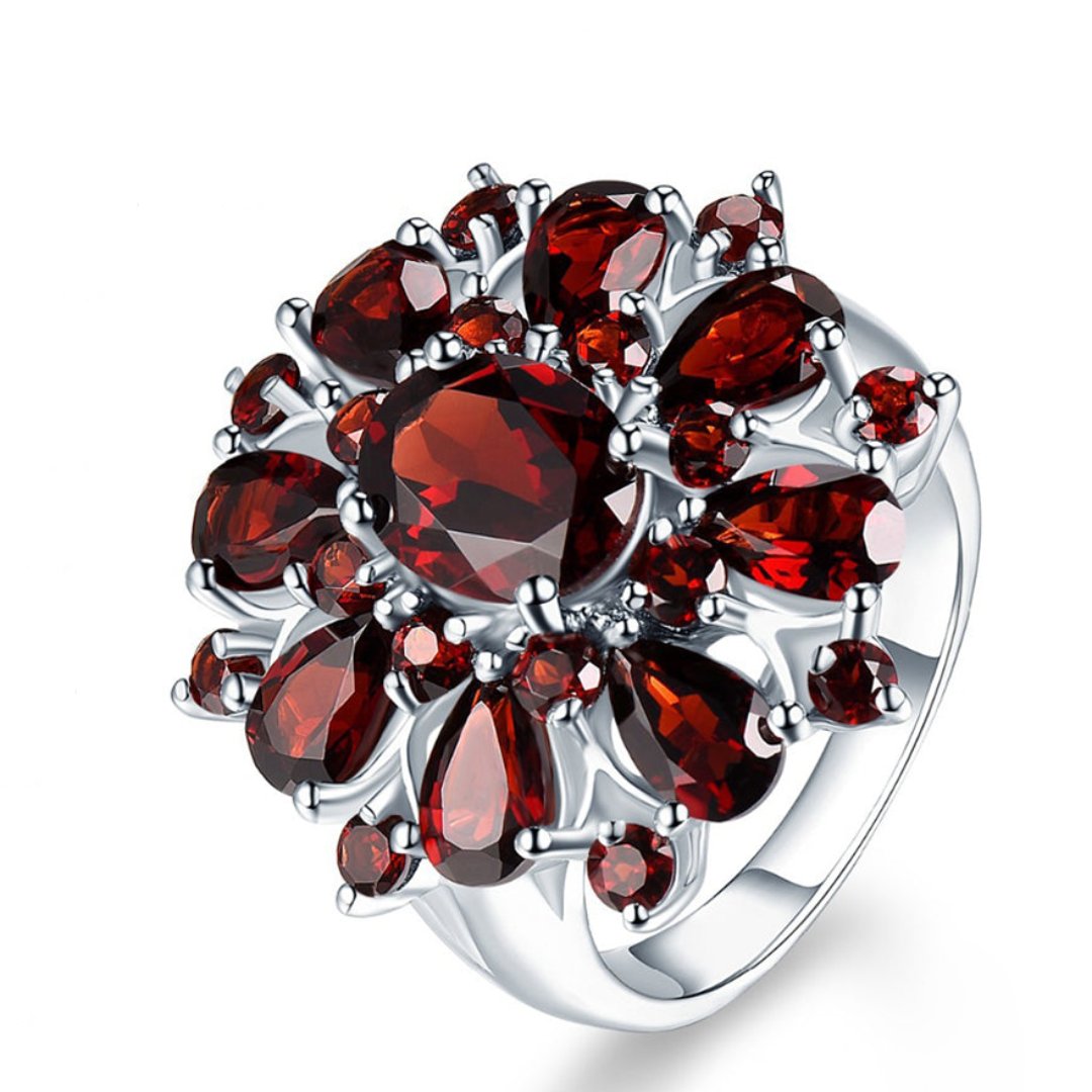 Stylish Flower Garnet 925 Sterling Silver Ring