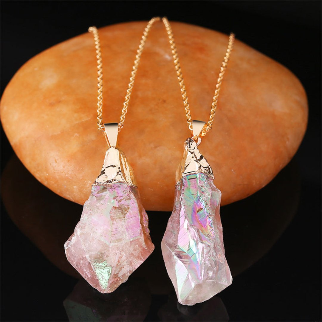Natural Rainbow Rose Quartz Necklace - Necklaces - Pretland | Spiritual Crystals & Jewelry