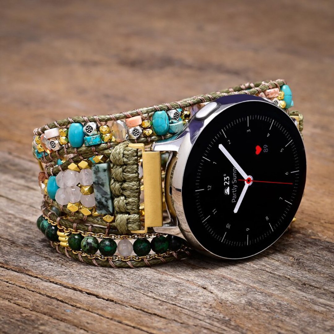Stylish Green Natural Howlite Samsung Watch Strap - Samsung Watch Straps - Pretland | Spiritual Crystals & Jewelry