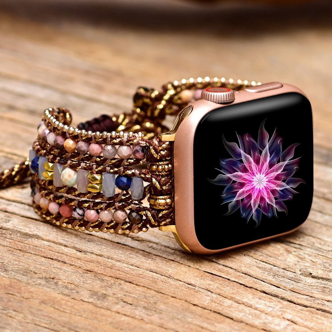 Rhodochrosite Single Wrap Apple Watch Strap - Apple Watch Straps - Pretland | Spiritual Crystals & Jewelry