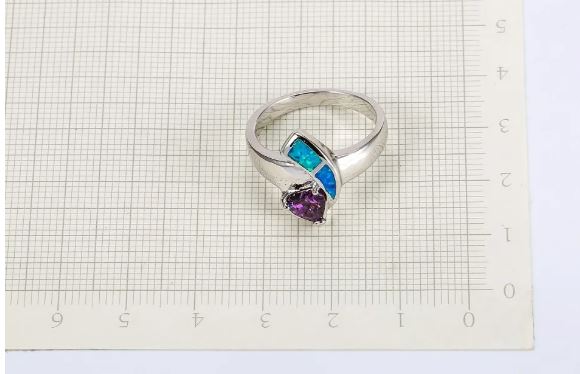 Amethyst & Blue Opal 925 Sterling Silver Ring