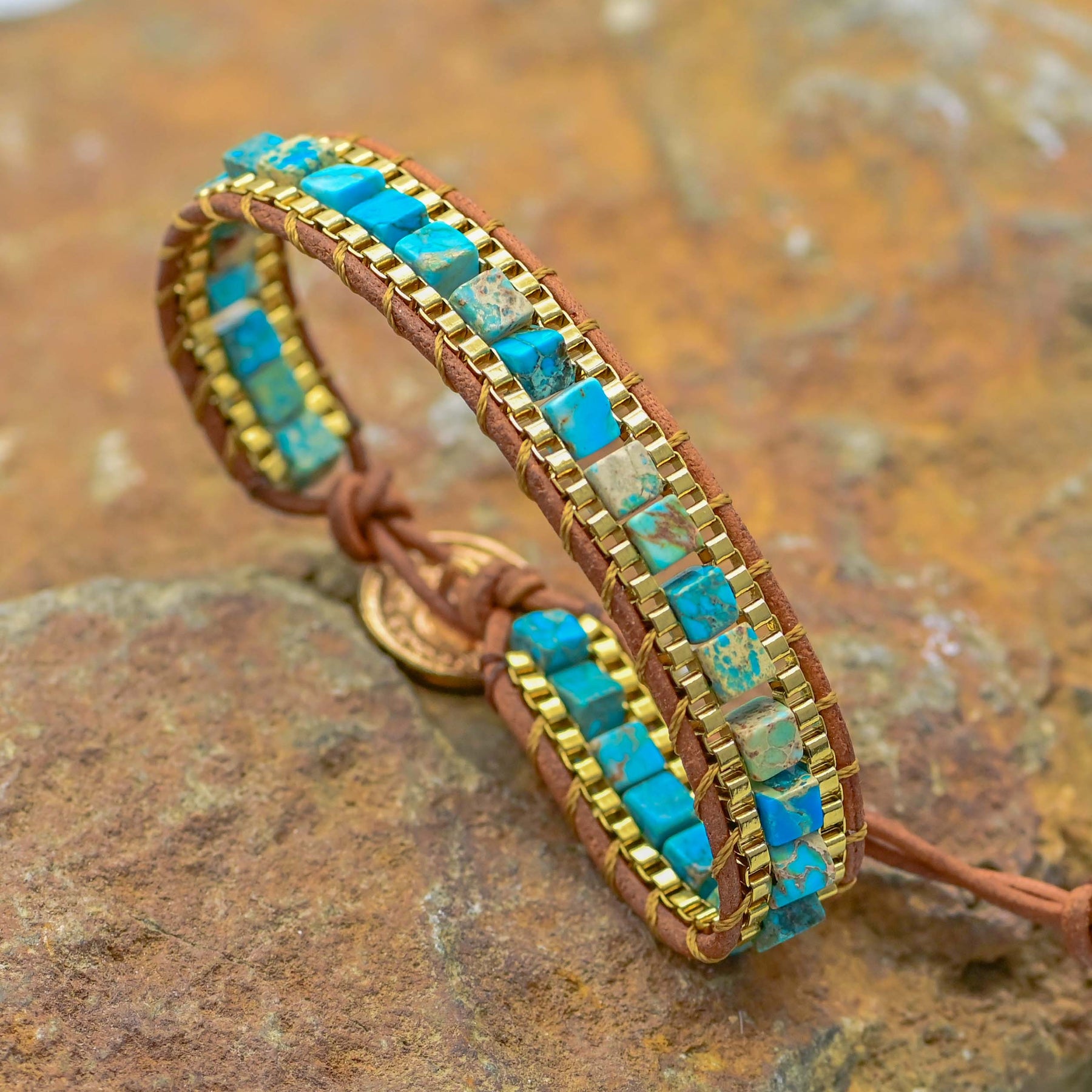 Turquoise Golden Warrior Bracelet - Wrap Bracelets - Pretland | Spiritual Crystals & Jewelry