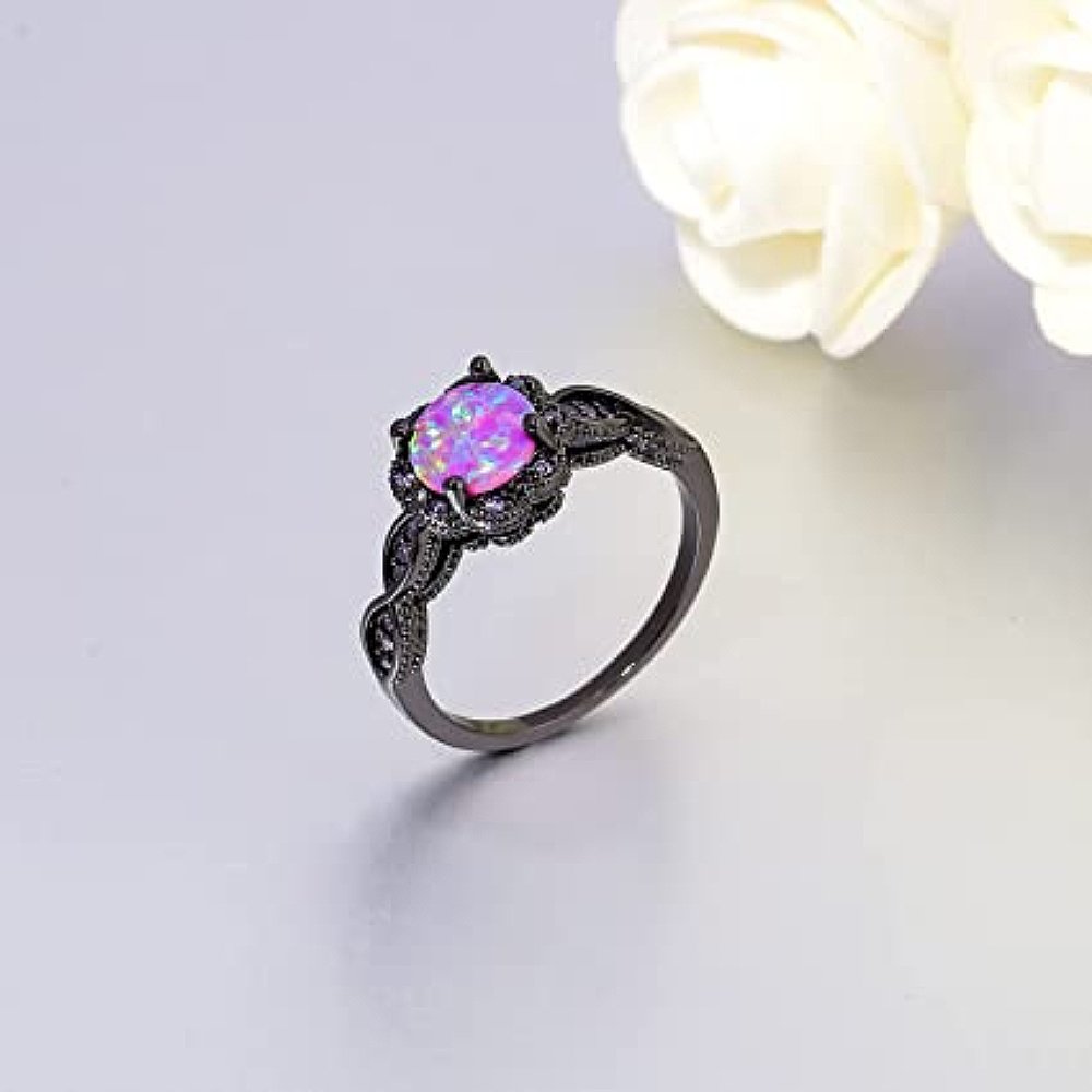 Flower Opal Zirconia Black Ring - Rings - Pretland | Spiritual Crystals & Jewelry