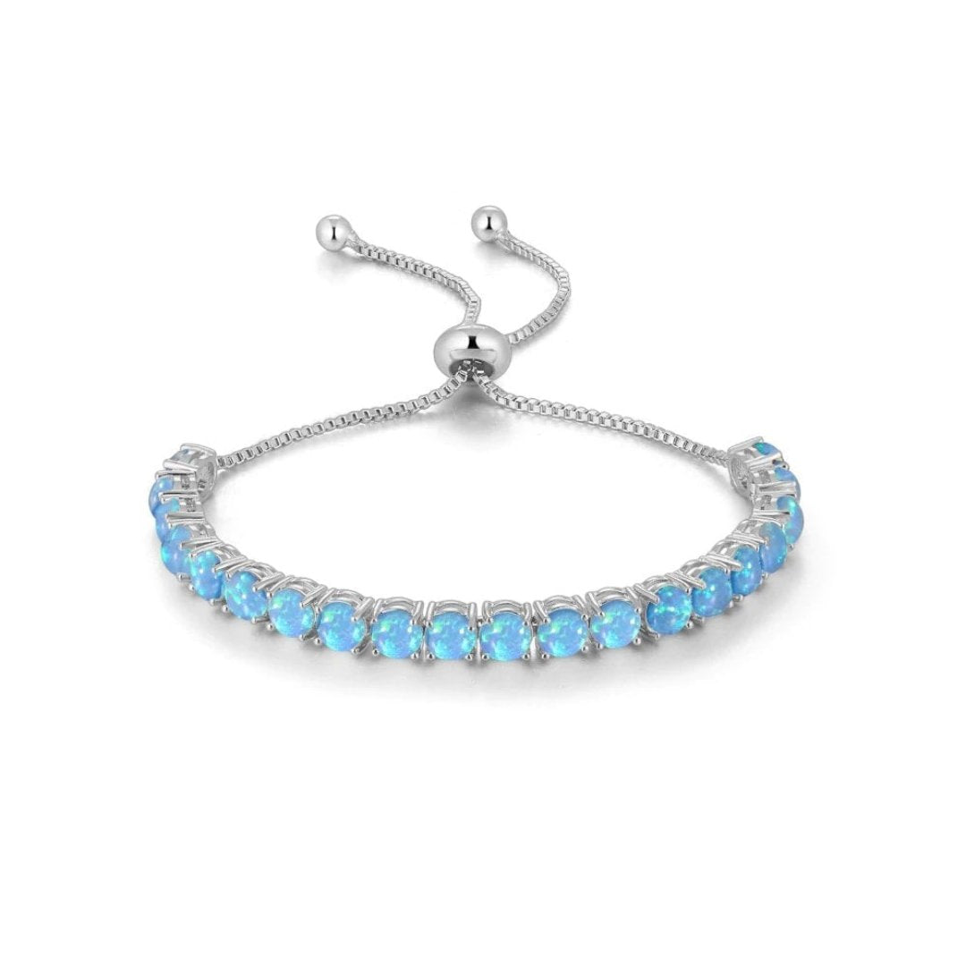 Blue Fire Opal Silver Bracelet - Bracelets - Pretland | Spiritual Crystals & Jewelry
