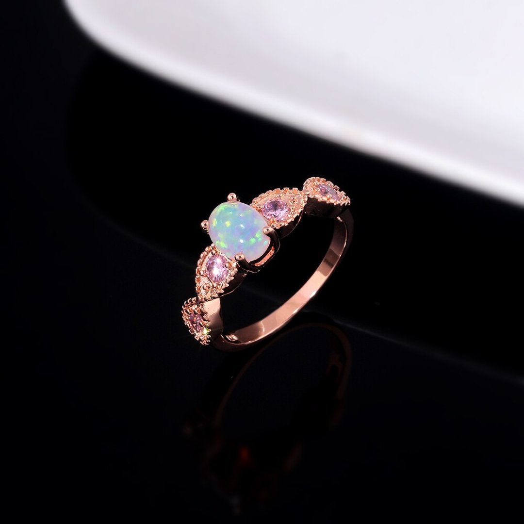 White Fire Opal Rose Gold Ring - Rings - Pretland | Spiritual Crystals & Jewelry