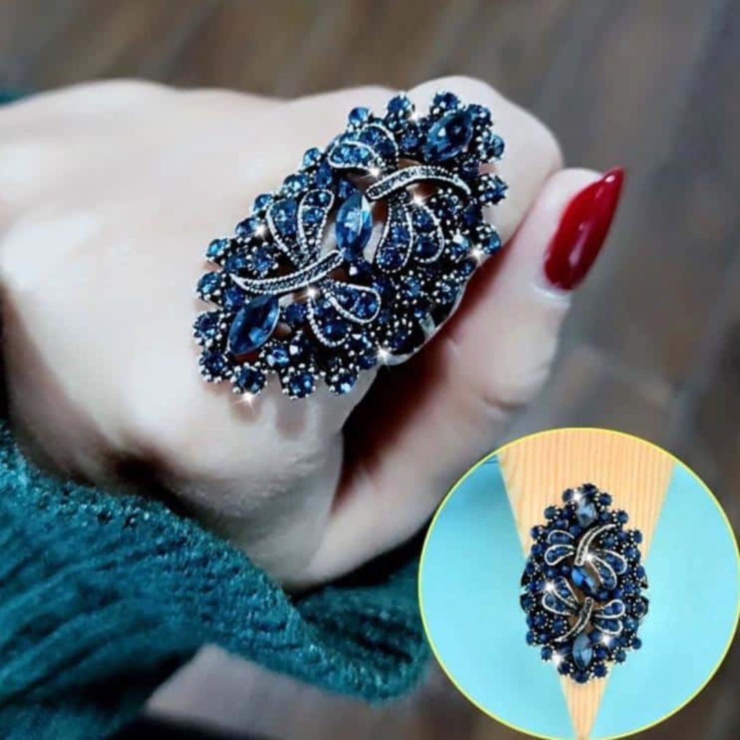 Blue Rhinestone Leaves Ring - Rings - Pretland | Spiritual Crystals & Jewelry