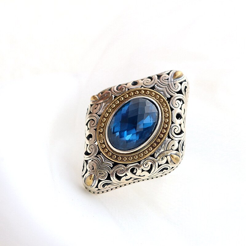 Vintage Design Aquamarine Silver Adjustable Ring