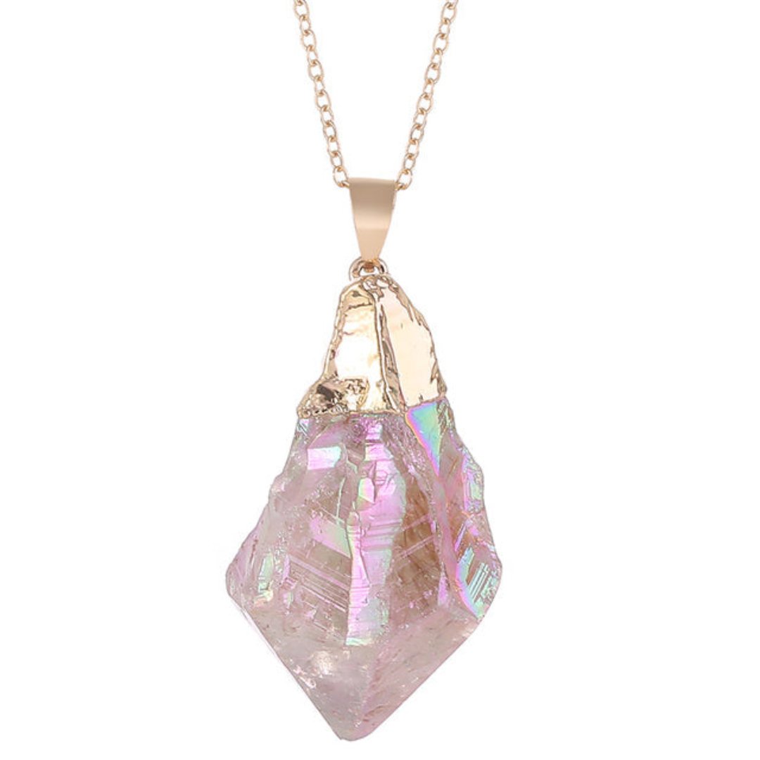 Natural Rainbow Rose Quartz Necklace - Necklaces - Pretland | Spiritual Crystals & Jewelry