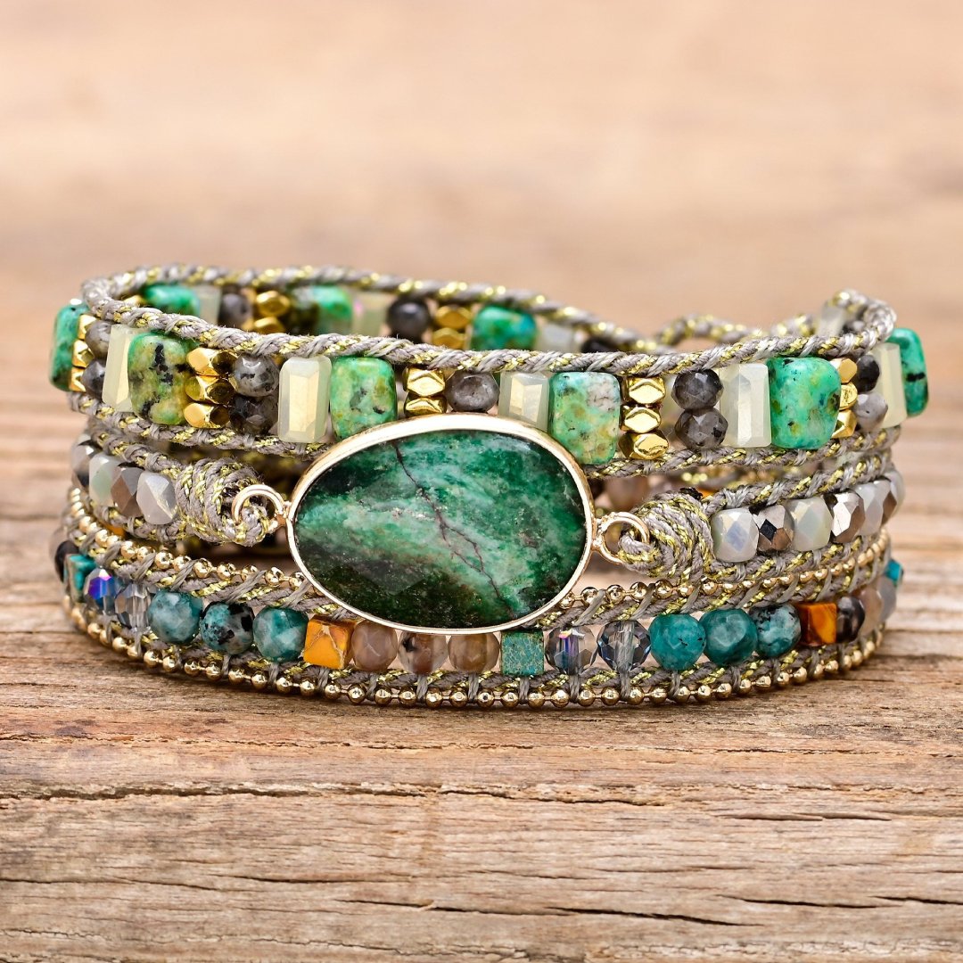 Boho Green Mica Wrap Bracelet - Bracelets - Pretland | Spiritual Crystals & Jewelry