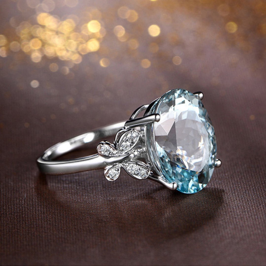Vintage Butterfly Aquamarine Sterling Silver Ring - Rings - Pretland | Spiritual Crystals & Jewelry