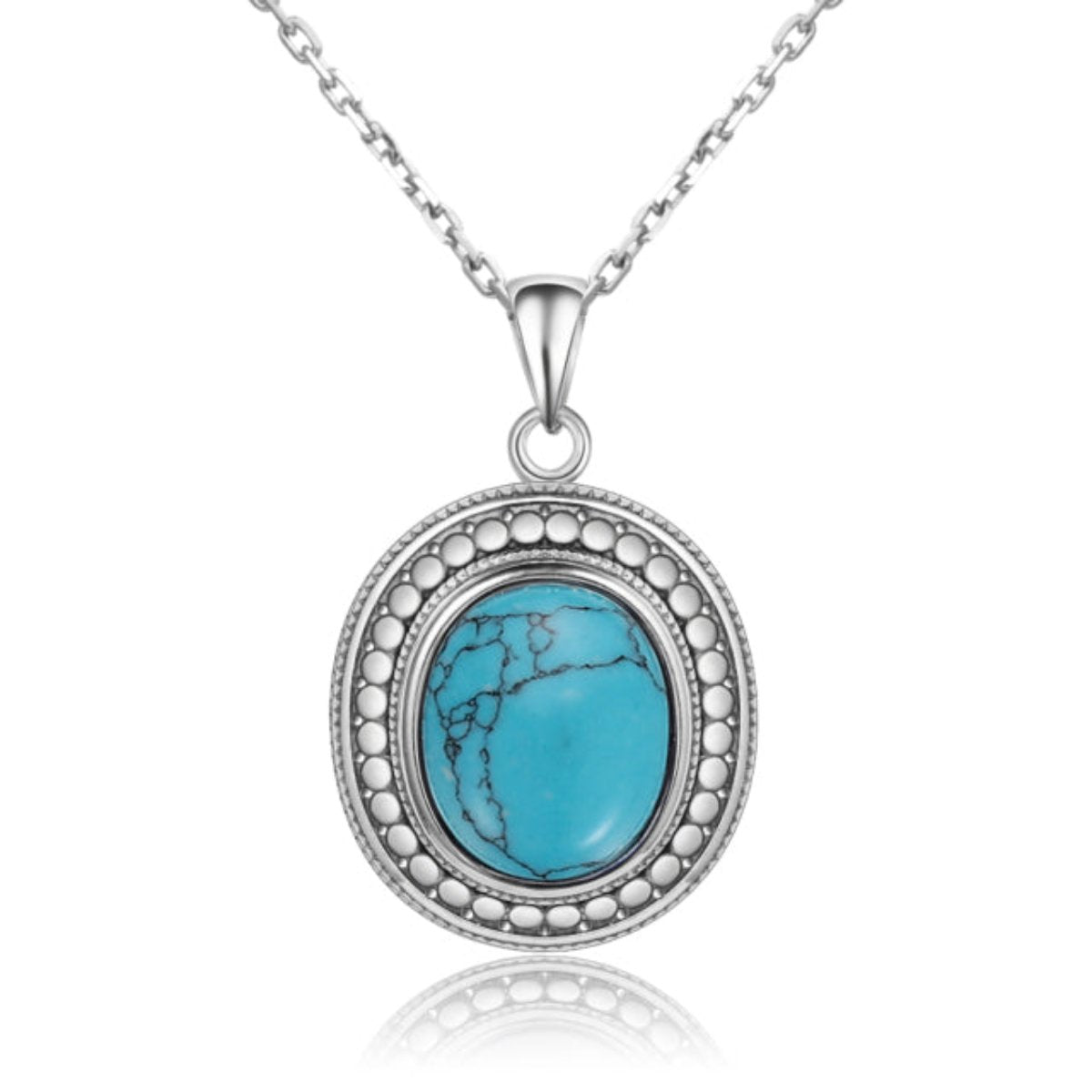 Vintage Natural Stones Silver Necklace - Turquoise Stone - Necklaces - Pretland | Spiritual Crystals & Jewelry
