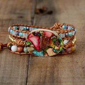 Colourful Jasper Flowers Bracelet - Wrap Bracelets - Pretland | Spiritual Crystals & Jewelry