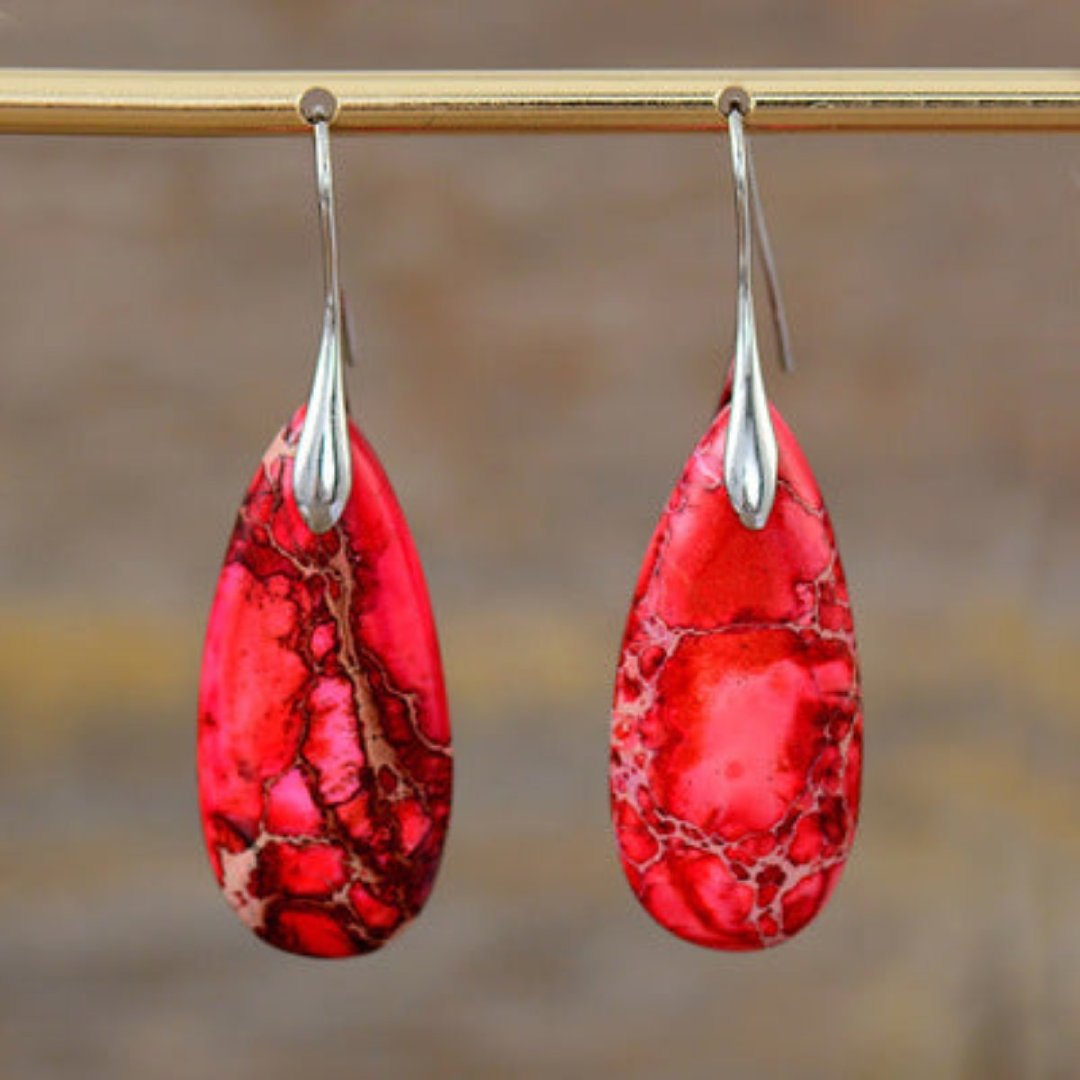 Natural Red Jasper Drop Earrings - Silver - Earrings - Pretland | Spiritual Crystals & Jewelry
