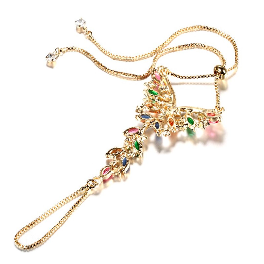 Luxury Indian Style Colorful Zirconia Gold Plated Bracelet - Bracelets - Pretland | Spiritual Crystals & Jewelry