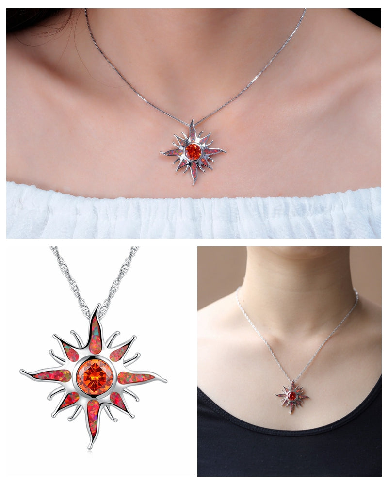 Sunstar Fire Opal Garnet Silver Necklace - Necklaces - Pretland | Spiritual Crystals & Jewelry