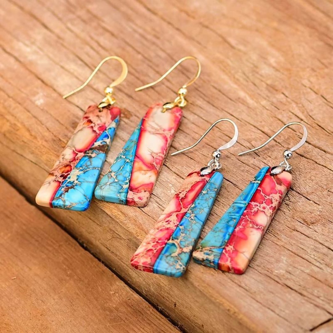 Cardinal Tetra Emperor Stone Trapezoidal Earrings - Drop Earrings - Pretland | Spiritual Crystals & Jewelry