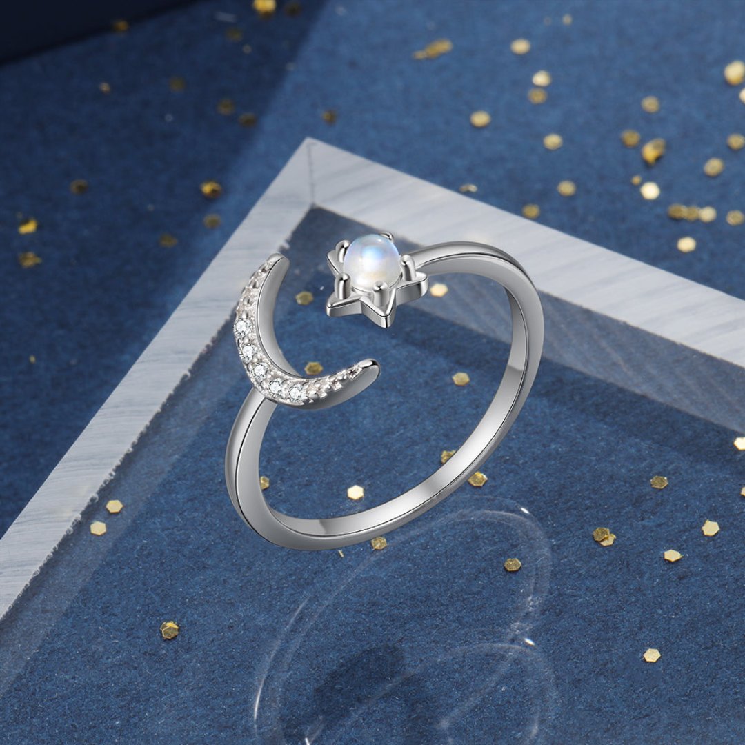 Glowing Moonstone Sterling Silver Adjustable Ring - Rings - Pretland | Spiritual Crystals & Jewelry