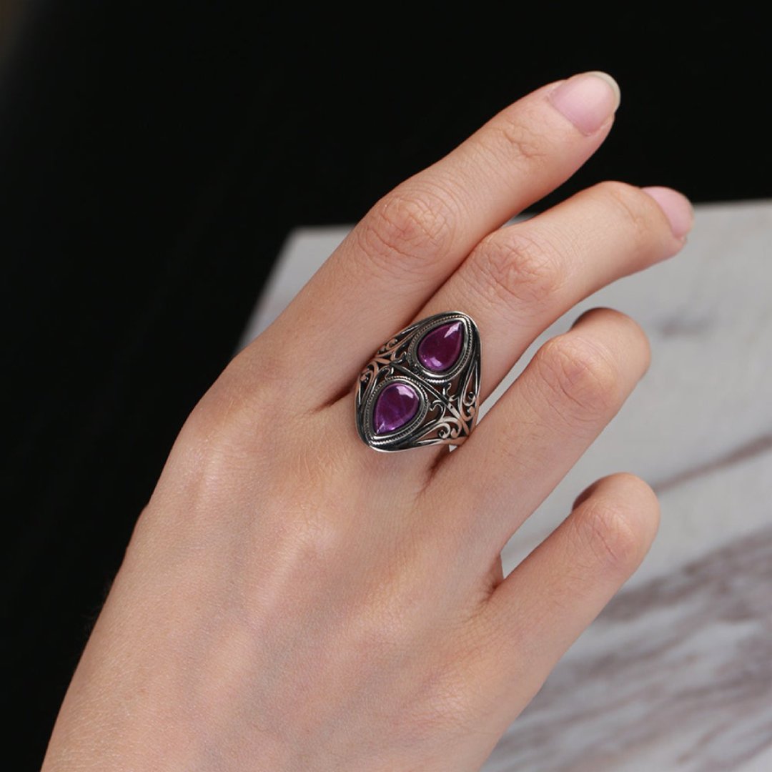 Vintage Natural Stone Silver Rings - Rings - Pretland | Spiritual Crystals & Jewelry