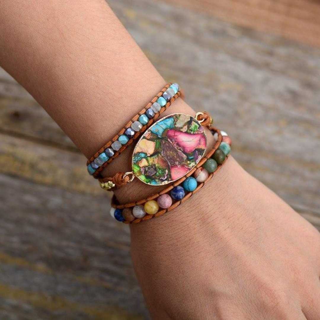 Colourful Jasper Flowers Bracelet - Wrap Bracelets - Pretland | Spiritual Crystals & Jewelry