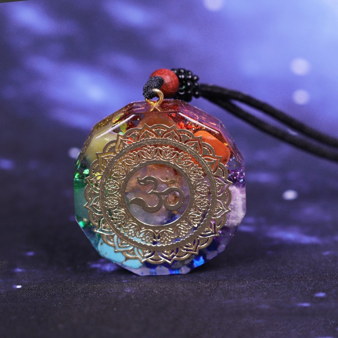 7 Chakra Orgonite Om Symbol Necklace - Necklaces - Pretland | Spiritual Crystals & Jewelry