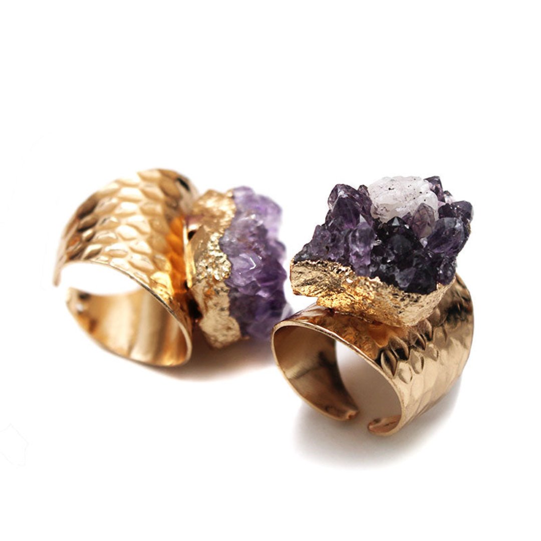 Natural Raw Amethyst Adjustable Ring - Rings - Pretland | Spiritual Crystals & Jewelry