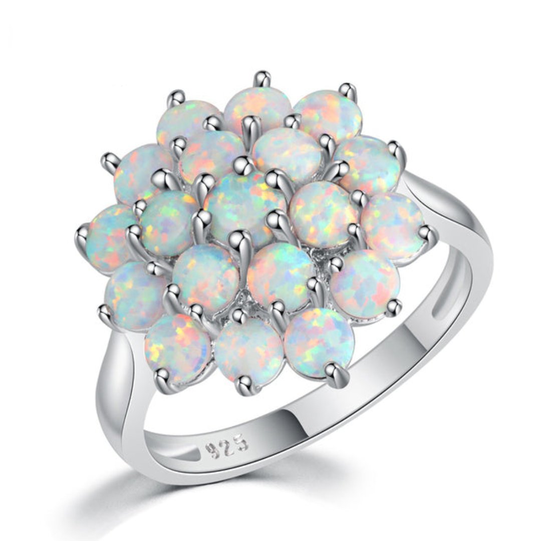 Flower White Fire Opal Silver Ring - Rings - Pretland | Spiritual Crystals & Jewelry