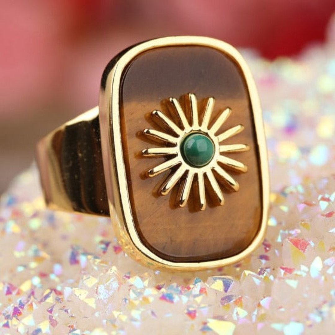 Resplendent Birthstones Sun Flower Adjustable Ring - Rings - Pretland | Spiritual Crystals & Jewelry