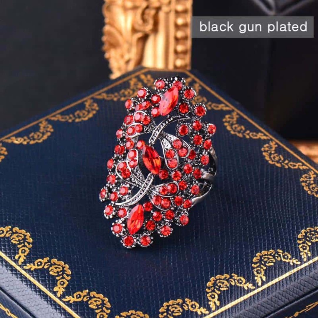 Blue Rhinestone Leaves Ring - 6 / Red - Rings - Pretland | Spiritual Crystals & Jewelry