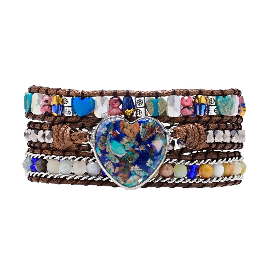 Boho Heart Blue Color Calcite Wrap Bracelet - Bracelets - Pretland | Spiritual Crystals & Jewelry