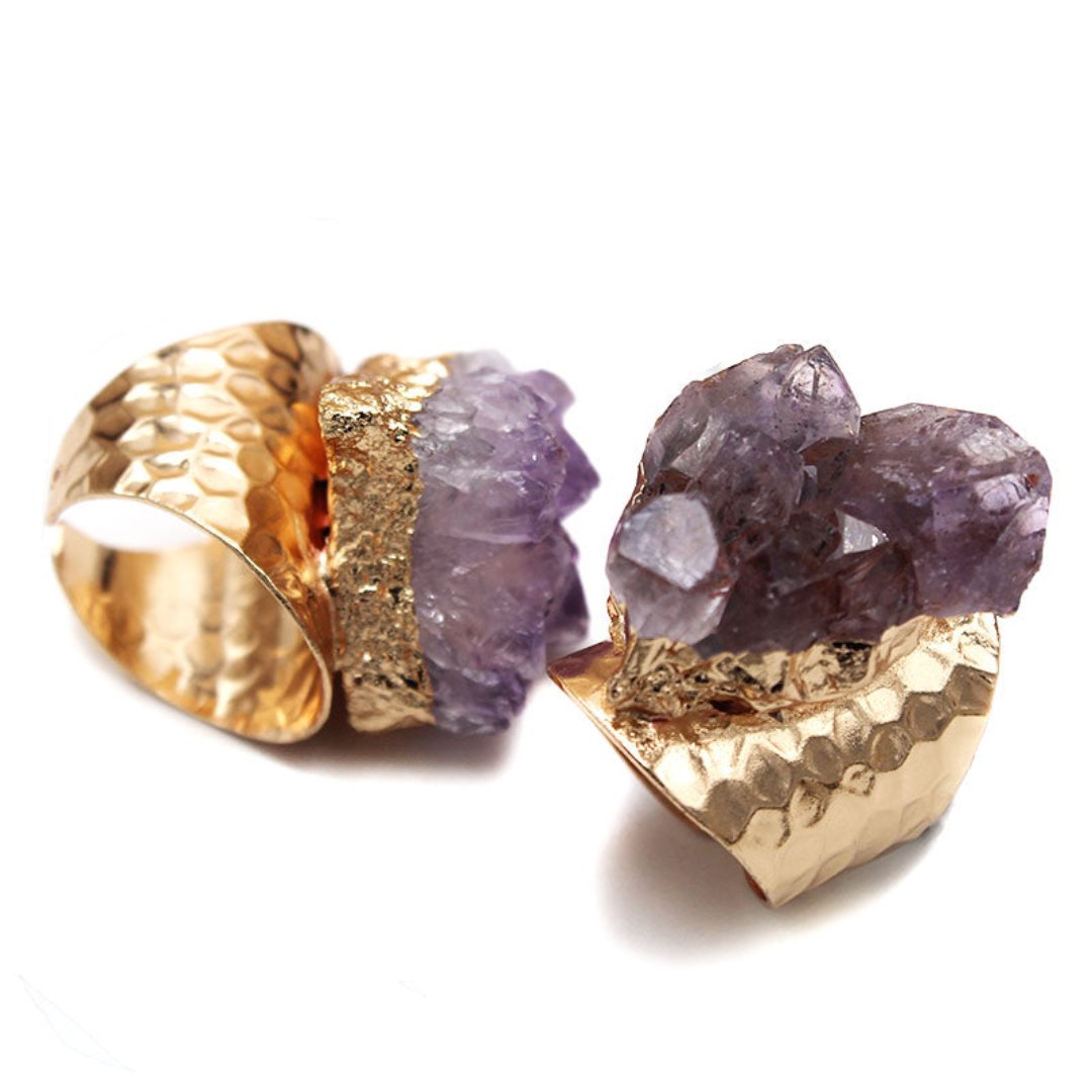 Natural Raw Amethyst Adjustable Ring - Rings - Pretland | Spiritual Crystals & Jewelry
