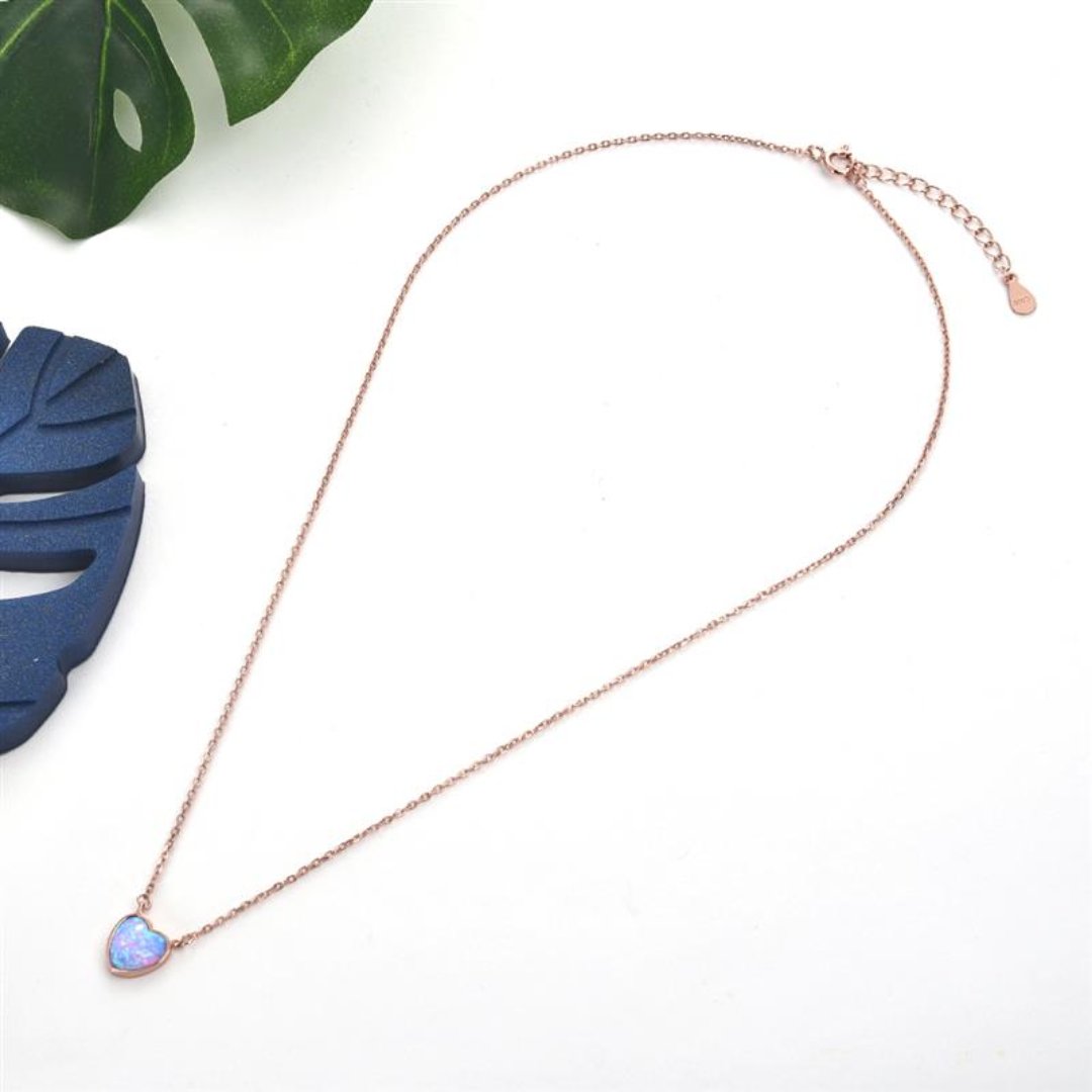 Heart Blue Opal Stone Rose Gold Necklace - Necklaces - Pretland | Spiritual Crystals & Jewelry