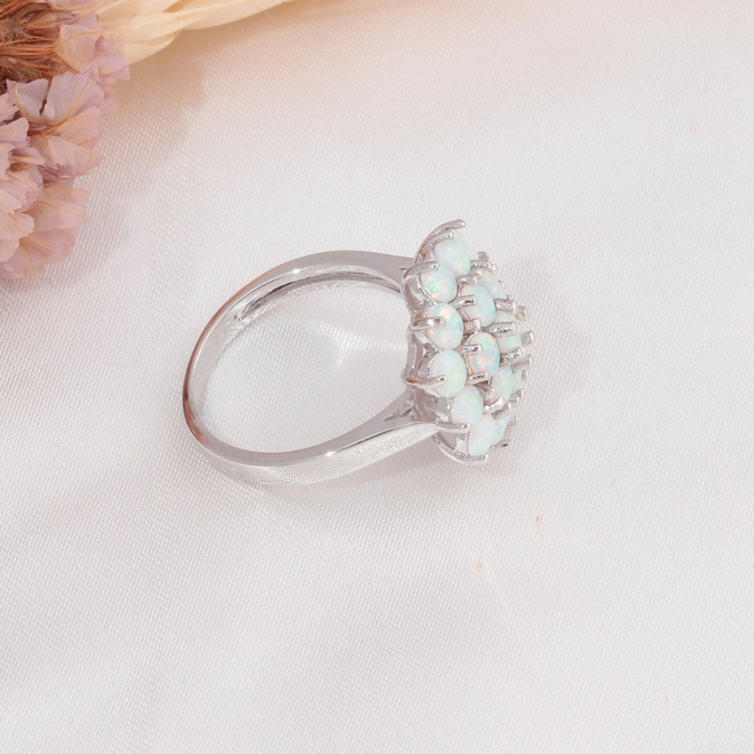 Flower White Fire Opal Silver Ring - Rings - Pretland | Spiritual Crystals & Jewelry