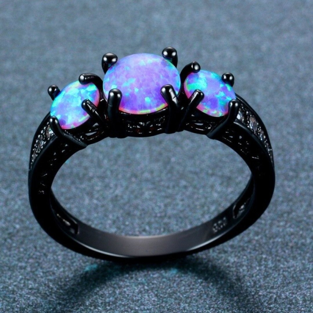 Chic Pink Opal Black Silver Ring - Rings - Pretland | Spiritual Crystals & Jewelry
