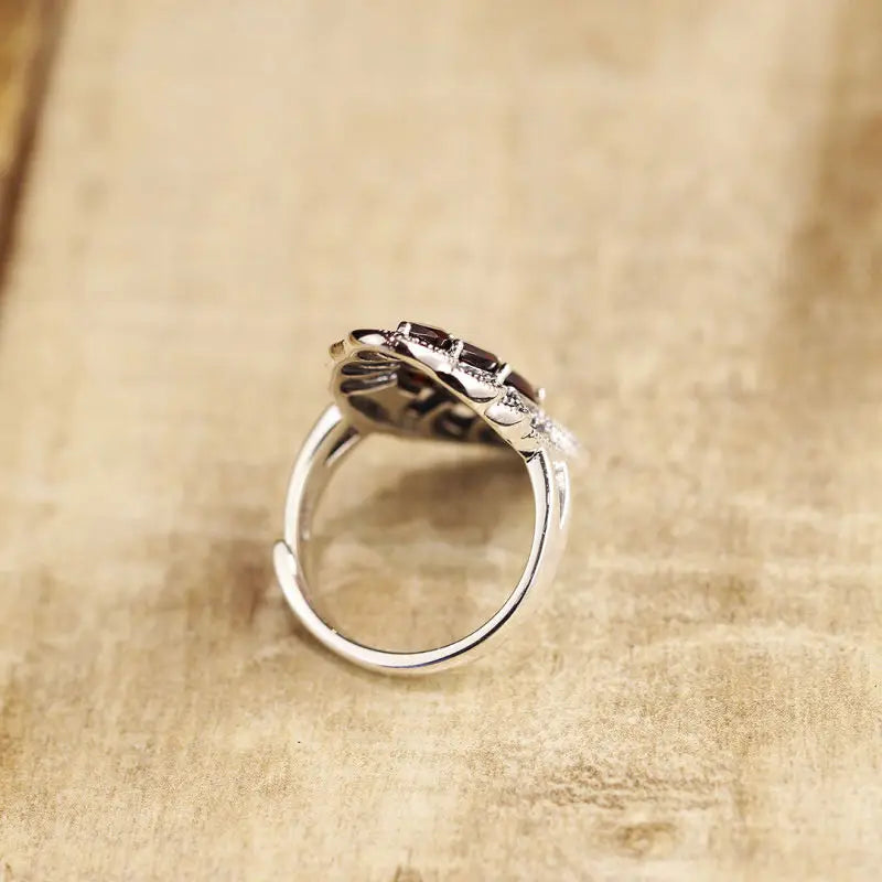 Antique Garnet 925 Sterling Silver Adjustable Ring