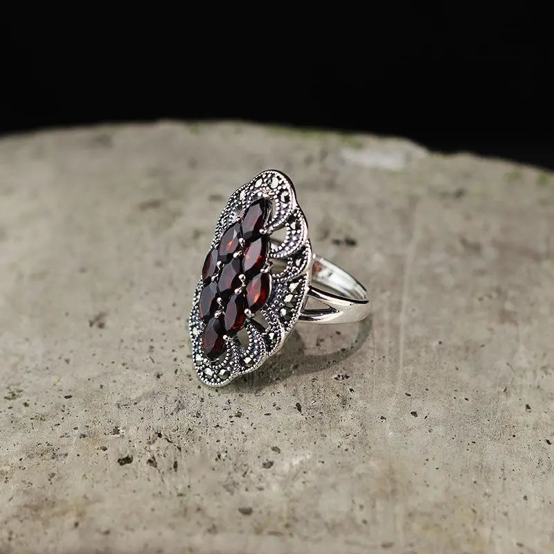 Antique Garnet 925 Sterling Silver Adjustable Ring