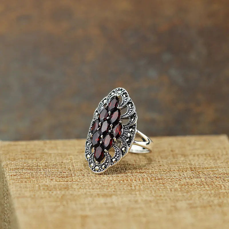 Antique Garnet 925 Sterling Silver Adjustable Ring