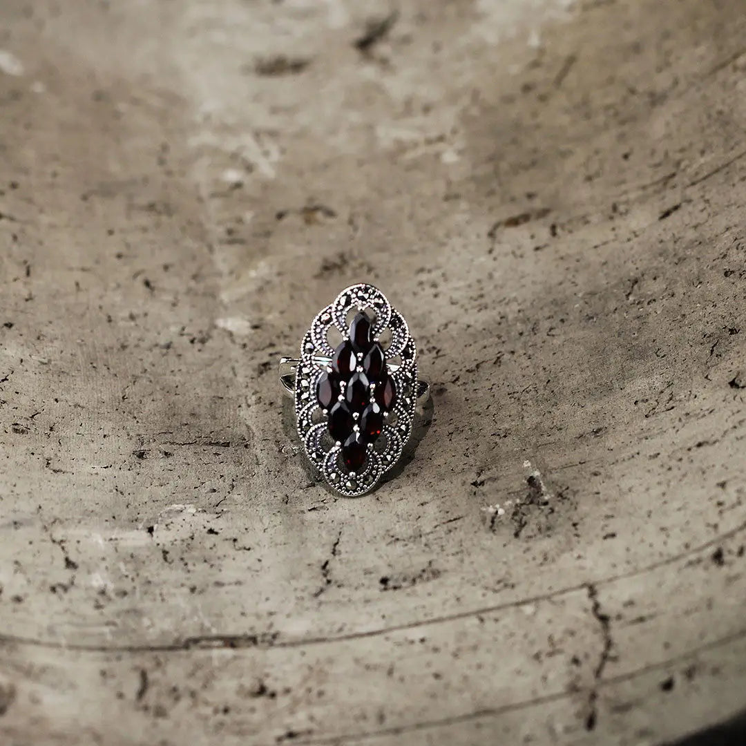 Antique Garnet 925 Sterling Silver Adjustable Ring