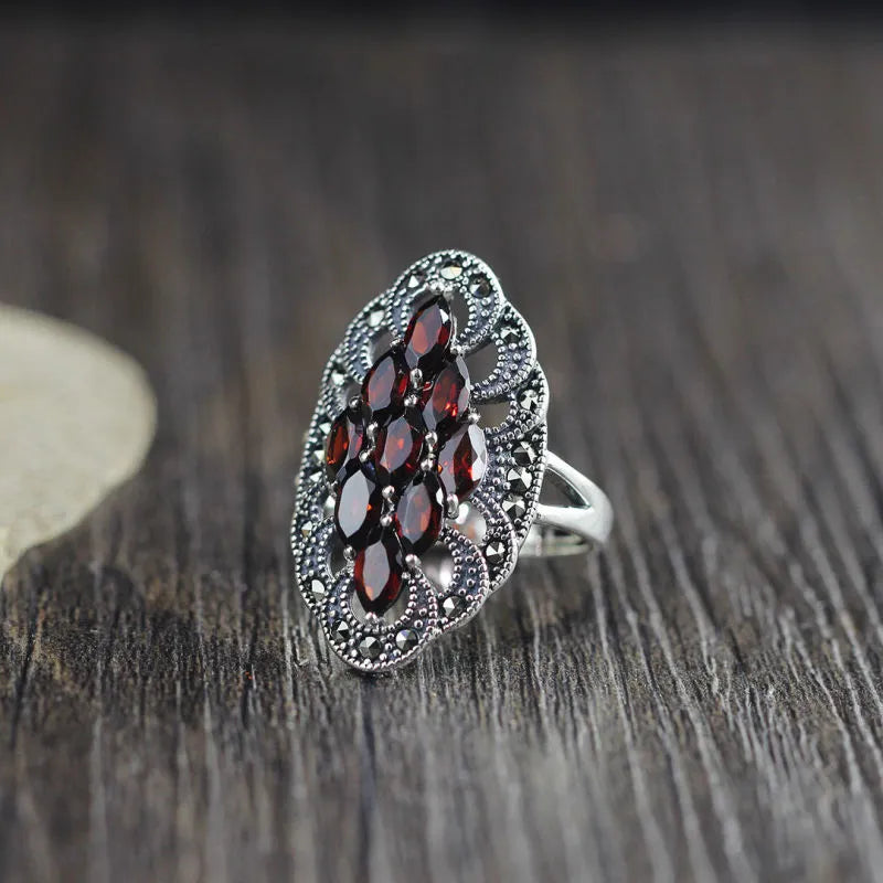 Antique Garnet 925 Sterling Silver Adjustable Ring