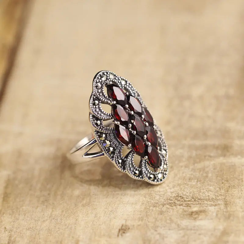 Antique Garnet 925 Sterling Silver Adjustable Ring