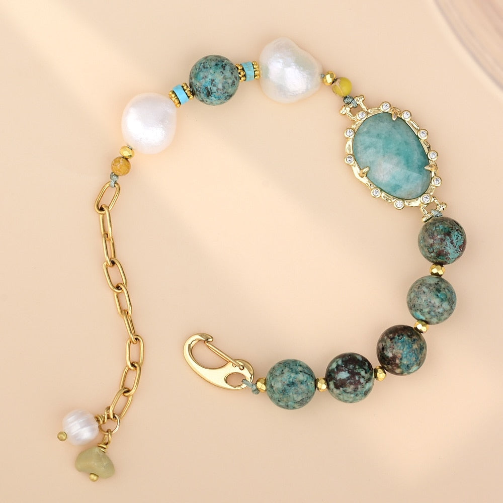 Amazonite & Imperial Jasper Stone Bracelet - Bracelets - Pretland | Spiritual Crystals & Jewelry