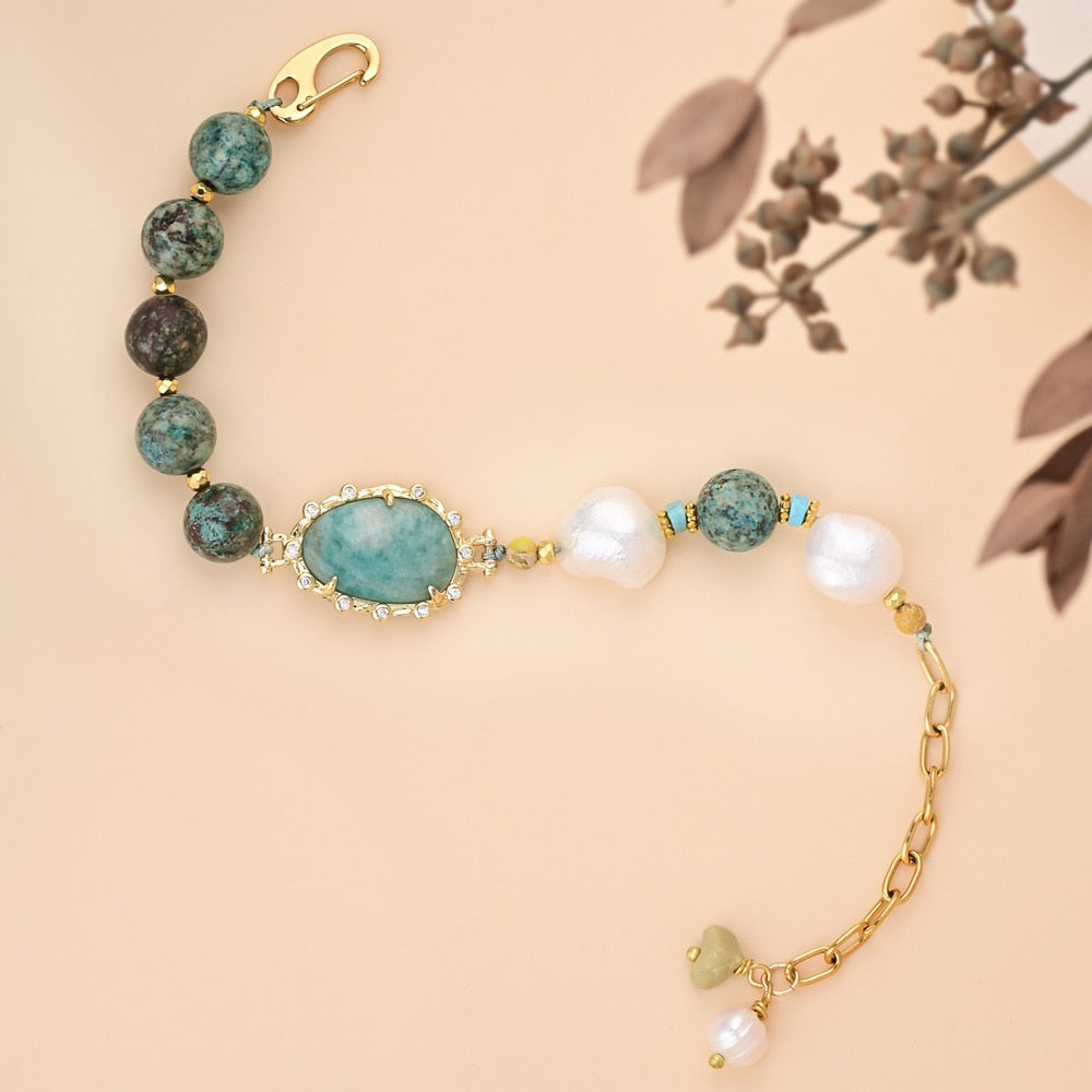 Amazonite & Imperial Jasper Stone Bracelet - Bracelets - Pretland | Spiritual Crystals & Jewelry