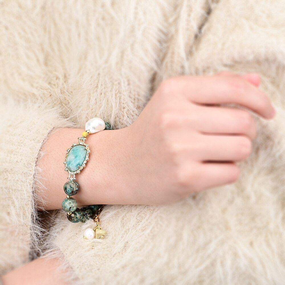 Amazonite & Imperial Jasper Stone Bracelet - Bracelets - Pretland | Spiritual Crystals & Jewelry