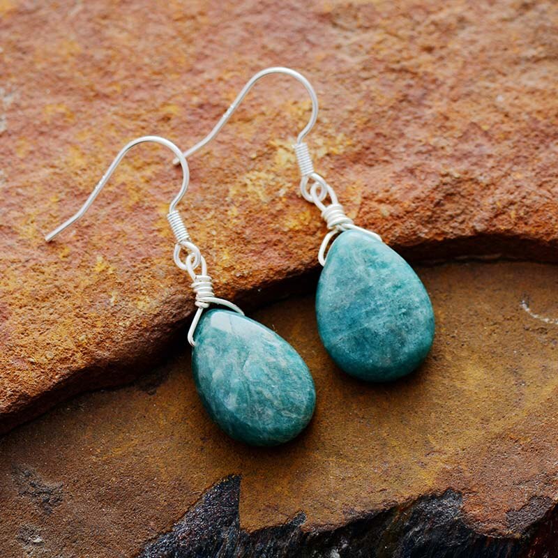 Spirit Amazonite Teardrop Earrings - Earrings - Pretland | Spiritual Crystals & Jewelry