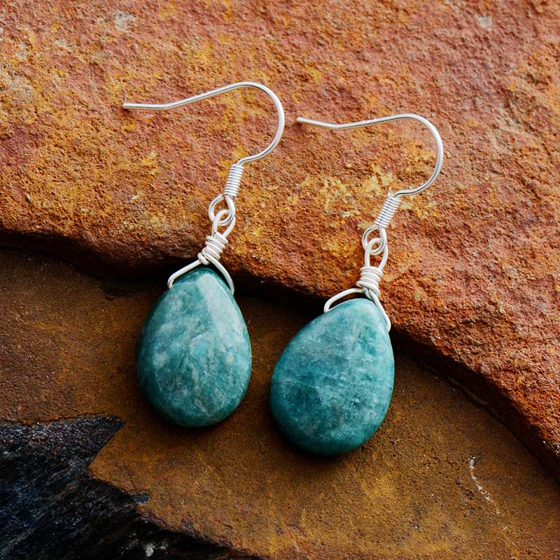 Spirit Amazonite Teardrop Earrings - Earrings - Pretland | Spiritual Crystals & Jewelry