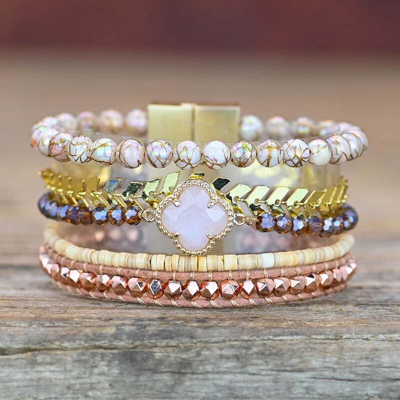 Spiritual Rose Quartz Cuff Bracelet - Bracelets - Pretland | Spiritual Crystals & Jewelry