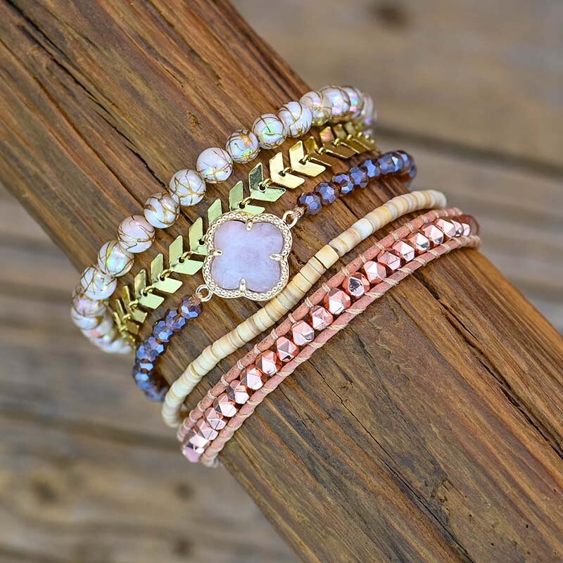 Spiritual Rose Quartz Cuff Bracelet - Bracelets - Pretland | Spiritual Crystals & Jewelry