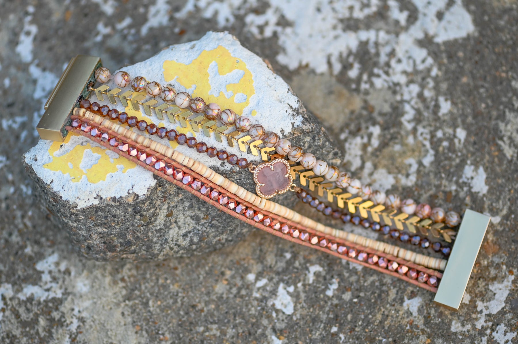 Spiritual Rose Quartz Cuff Bracelet - Bracelets - Pretland | Spiritual Crystals & Jewelry